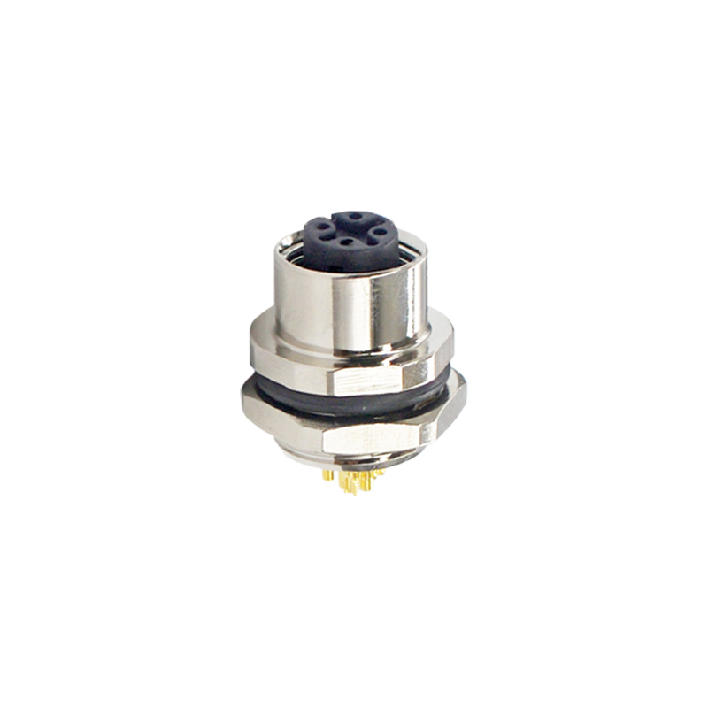 M12 3pins A code female straight rear panel mount connector PG9 thread,unshielded,solder,brass with nickel plated shell